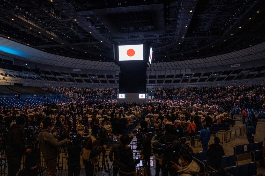 The woman, from Osaka Prefecture, western Japan, joined with her husband a music event held at the K-Arena Yokohama facility in the Minato Mirai waterfront district in Yokohama, the capital of Kanagawa, on Thursday. (AFP)