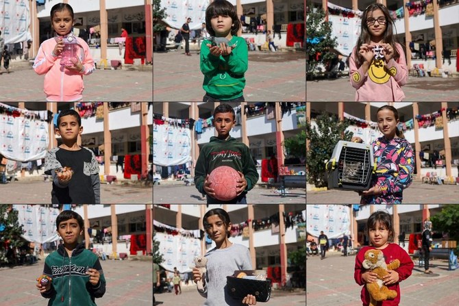 Each of these children is pictured holding something important they took with them when they fled northern Gaza. The UN estimates that 1.7 million people have been displaced by the fighting. (AFP)