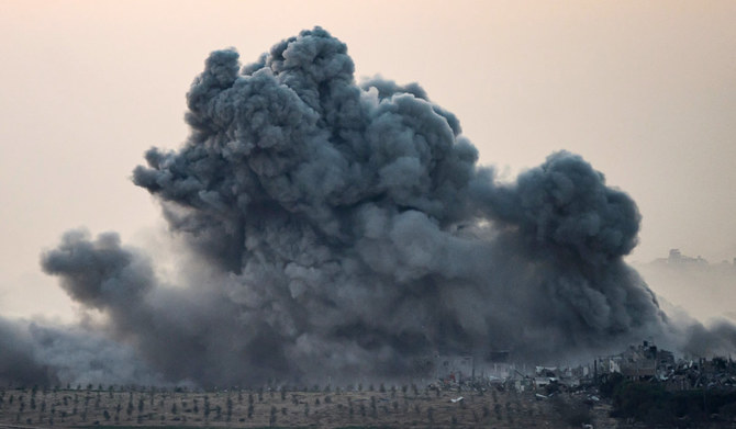 This picture taken from southern Israel near the border with the Gaza Strip shows smoke rising from buildings after being hit by Israeli strikes, after battles resumed between Israel and Hamas militants, on December 2, 2023. (AFP)