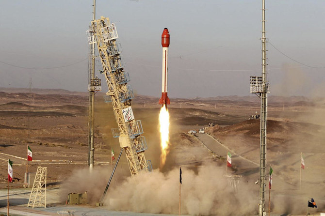 Iran said Wednesday it sent a capsule into an undisclosed orbit carrying animals as it prepares for human missions in coming years. (Iranian Defense Ministry via AP)
