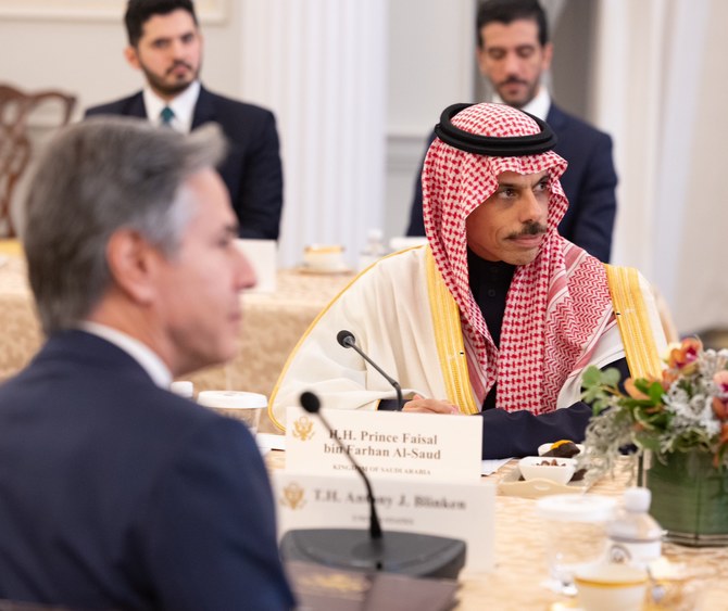 Saudi Minister of Foreign Affairs Prince Faisal bin Farhan during the meeting of ministers with US Secretary of State Anthony Blinken in Washington. (SPA)