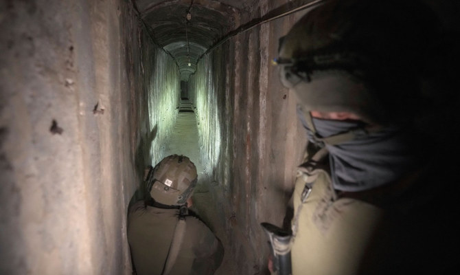 Israeli soldiers in an underground tunnel beneath a hospital in Gaza City in November. (AP)