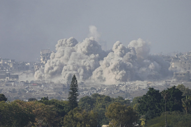 Smoke rises following an Israeli bombardment in the Gaza Strip, as seen from southern Israel on Monday, on Dec. 11, 2023. (AP)