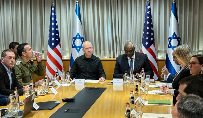 U.S. Secretary of Defense Lloyd Austin and Israeli Defense Minister Yoav Gallant meet, amid the ongoing conflict between Israel and the Palestinian Islamist group Hamas, in Tel Aviv, Israel December 18, 2023. (REUTERS)