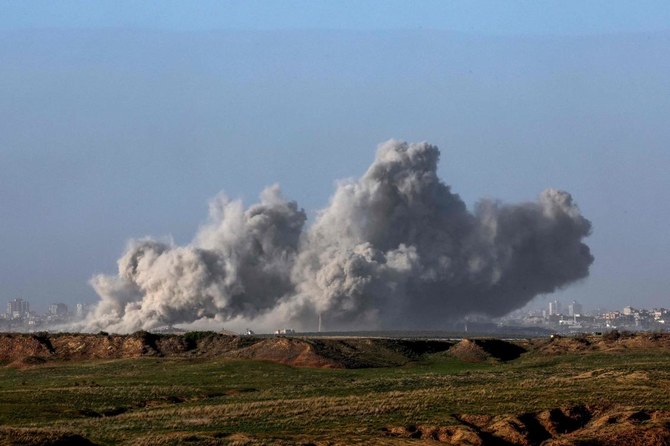A picture taken from southern Israel bordering the Gaza Strip on Dec. 22, 2023, shows smoke billowing following Israeli bombardment in the Palestinian territory amid ongoing battles with Hamas. (AFP)