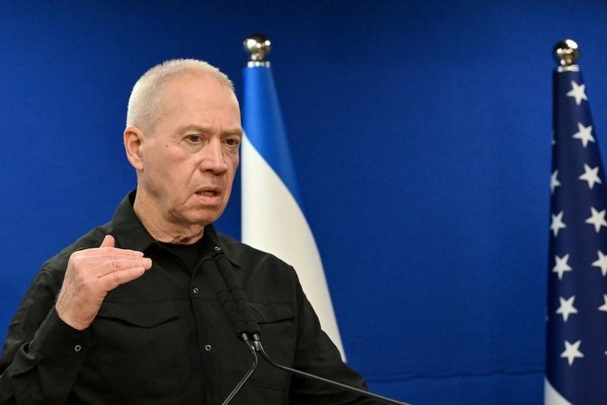 Israel's Defence Minister Yoav Gallant speaks during a press conference. (File/AFP)