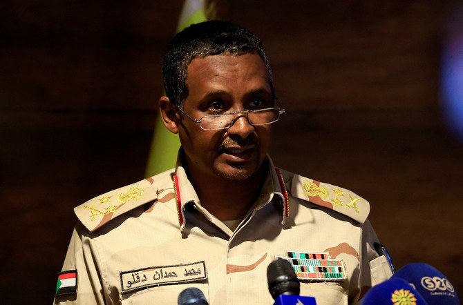 Deputy head of Sudan’s sovereign council Gen. Mohamed Hamdan Dagalo speaks during a press conference in Khartoum, Sudan. (File/Reuters)