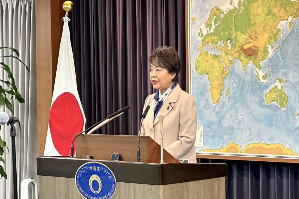 Foreign Minister KAMIKAWA Yoko speaks at a press conference on December 22. (ANJ)