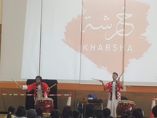 Kharsha, the local UAE taiko drumming group, performed enthusiastically in their familiar kandoora and happi coat costumes.