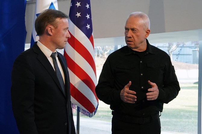US National Security Adviser Jake Sullivan (L) with Israeli Defense Minister Yoav Gallant. (AFP)