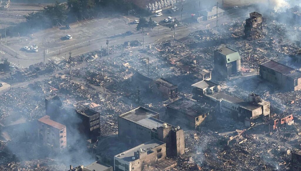 The area around Asicihi Street in Wajima City, where the museum is located, was completely destroyed after the earthquake on Jan. 1.  (AFP)