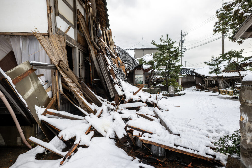 A collapsed temple is seen at Shika town in Hakui District, Ishikawa Prefecture on January 8, 2024 after a major 7.5 magnitude earthquake struck the Noto region on New Year's Day. (AFP)