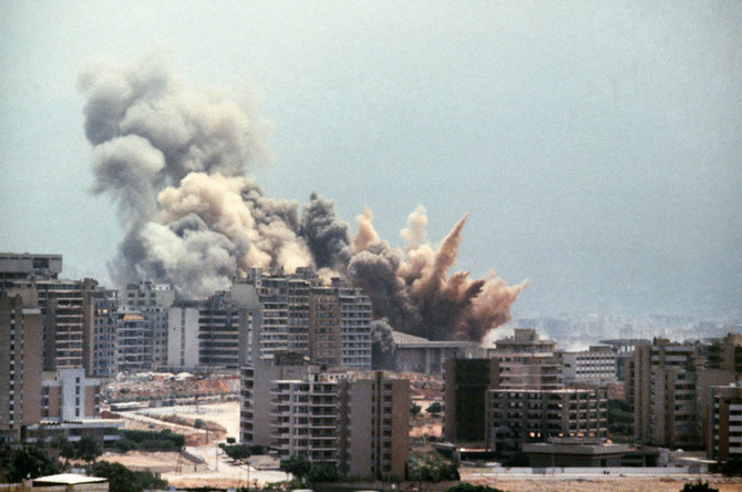 A photo dated August 2, 1982, of Israeli shelling on West Beirut. (AFP/File)