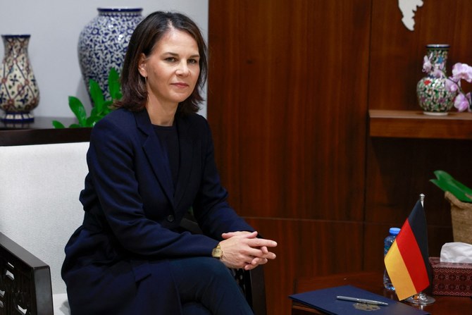 German Minister of Foreign Affairs Annalena Baerbock during a meeting with Palestinian Prime Minister Mohammed Shtayyeh in the West Bank city of Ramallah, on November 11 (AFP)