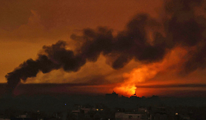 A picture taken from Rafah shows smoke billowing over Khan Yunis in the southern Gaza Strip during Israeli bombardment on January 5, 2024, amid continuing battles between Israel and the Palestinian militant group Hamas. (AFP)