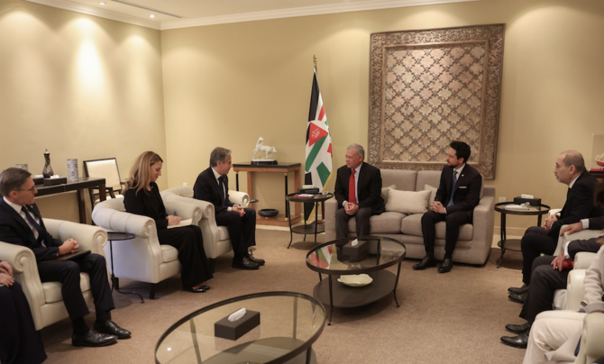 Secretary of State Antony Blinken met Sunday with Jordan’s king and foreign minister and visited a World Food Program warehouse in Amman on Sunday. (X/@SecBlinken)