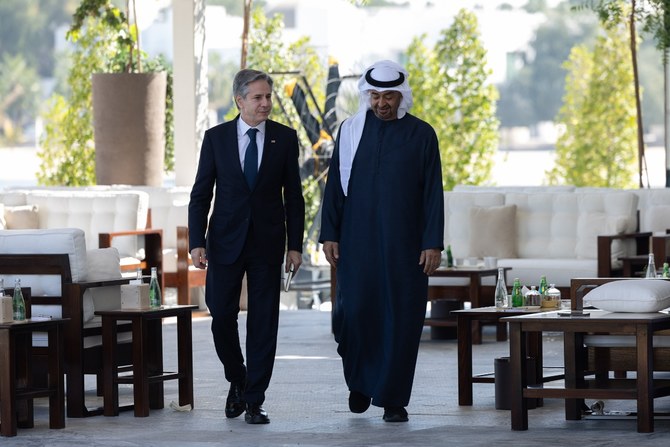 Al Nahyan emphasized the need for a ceasefire in the Gaza Strip to protect civilian lives and ensure safe channels for delivery of humanitarian relief. (Via X @SecBlinken)