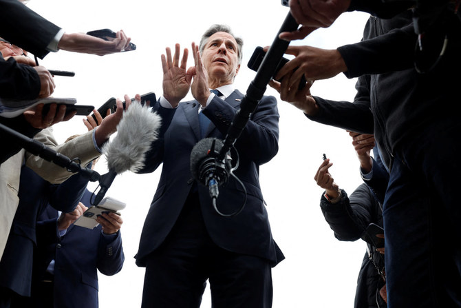 US Secretary of State Antony Blinken speaks to the media before boarding his plane in Cairo, Egypt, January 11, 2024, at the end of his week-long trip aimed at calming tensions across the Middle East. (Pool via Reuters)