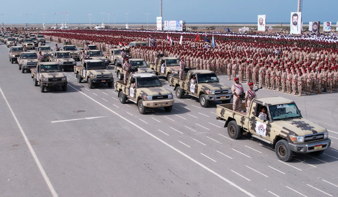 Members of Houthi military forces parade in the Red Sea port city of Hodeida, Yemen September 1, 2022. (REUTERS)