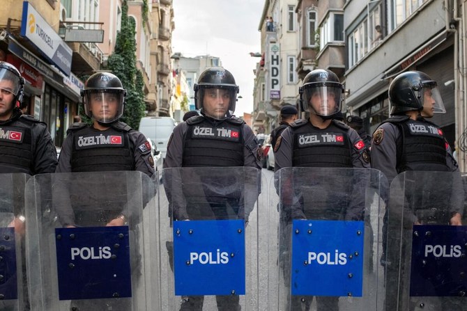 Turkish riot police on October 2, 2023, at Beyoglu district in Istanbul. (AFP)