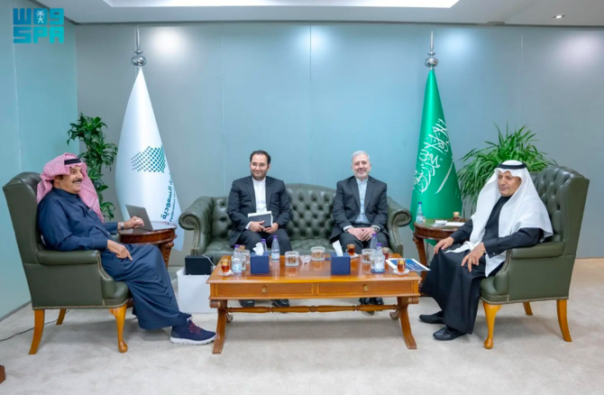 The Ambassador of Iran to Saudi Arabia Alireza Enayati met with the president of the Federation of Saudi Chambers, Hassan bin Mujab Al-Huwaizi. SPA