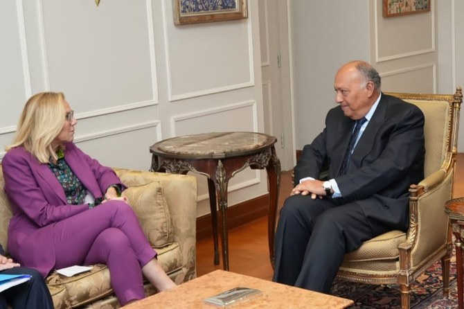 Egypt’s Minister of Foreign Affairs Sameh Shoukry meets with UN Senior Humanitarian and Reconstruction Coordinator for Gaza Sigrid Kaag, Tuesday, Jan. 16, 2024. (X / @MfaEgypt)