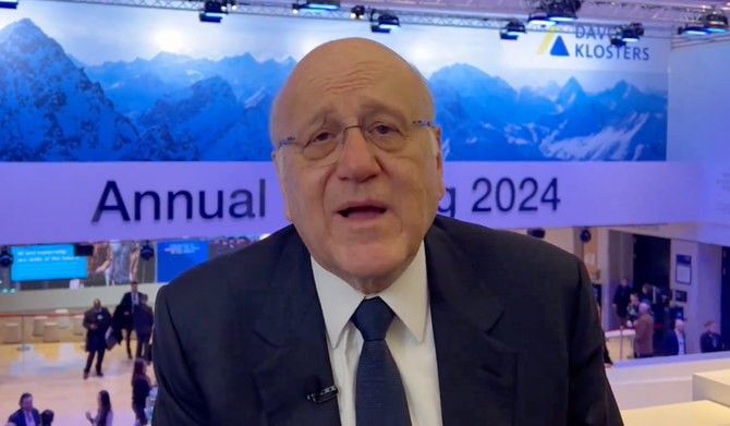 Najib Mikati, Lebanon’s caretaker prime minister, speaks to Arab News in Davos. (Supplied)