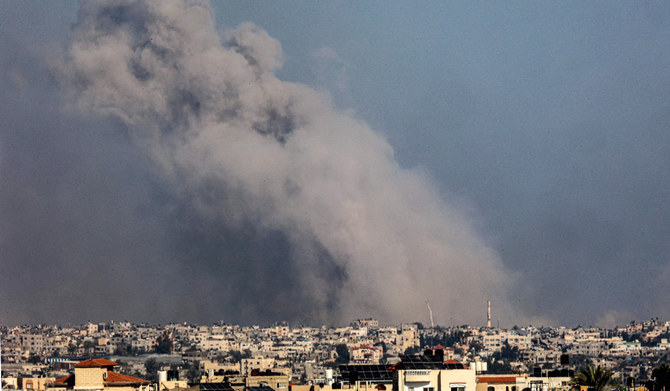 A picture taken from Rafah shows smoke billowing over Khan Yunis in the southern Gaza Strip during Israeli bombardment on January 20, 2024, amid ongoing battles between Israel and the Palestinian militant group Hamas. (AFP)