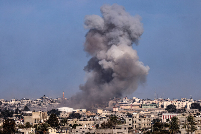 Smoke billows over buildings is Rafah in the southern Gaza Strip during Israeli bombardment on January 25, 2024. (AFP)