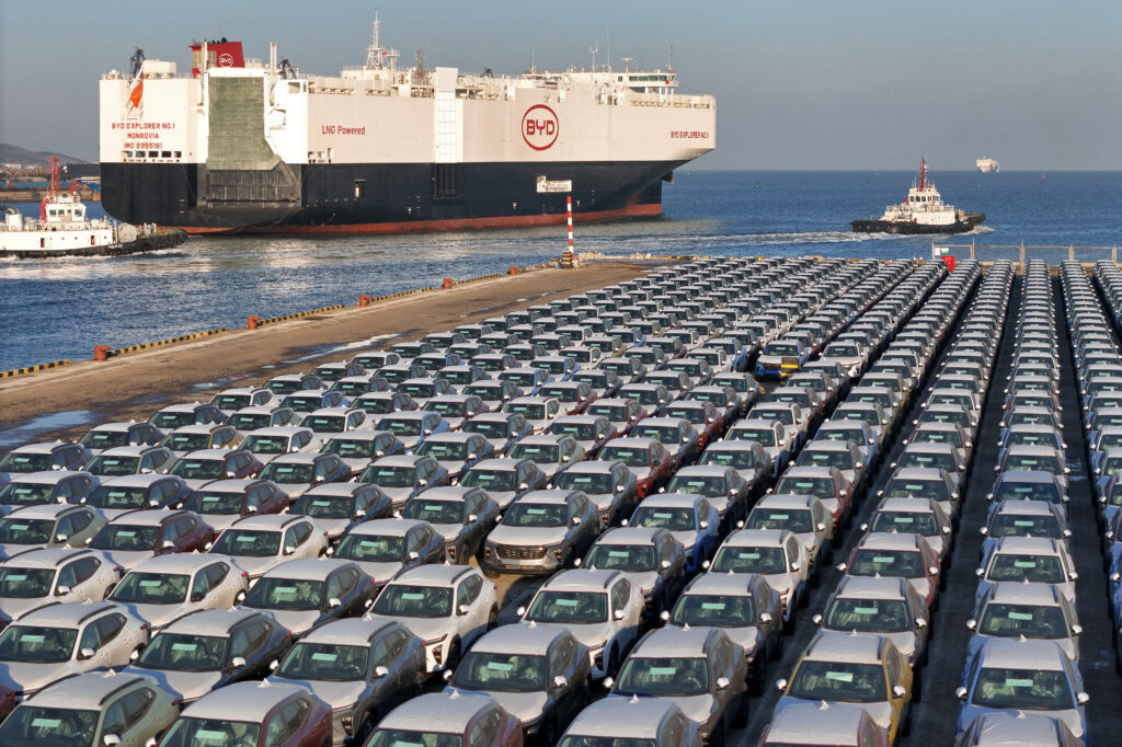 Chinese auto exports in 2023 grew 58 percent, led by an increase of nearly 80 percent in so-called new energy vehicles, including EVs and plug-in hybrids. (AFP)