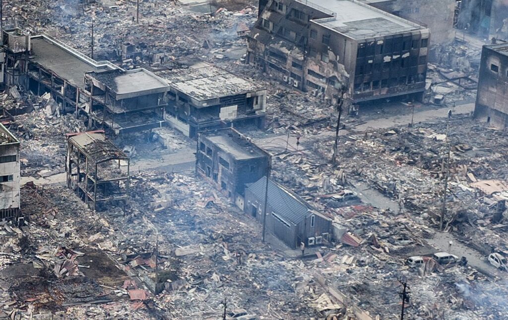 The area around Asicihi Street in Wajima City, where the museum is located, was completely destroyed after the earthquake on Jan. 1.  (AFP)