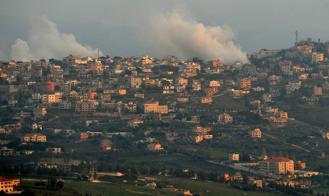 Smoke billows over the southern Lebanese village of El-Khiam near the border with Israel on January 17, 2024. (AFP)