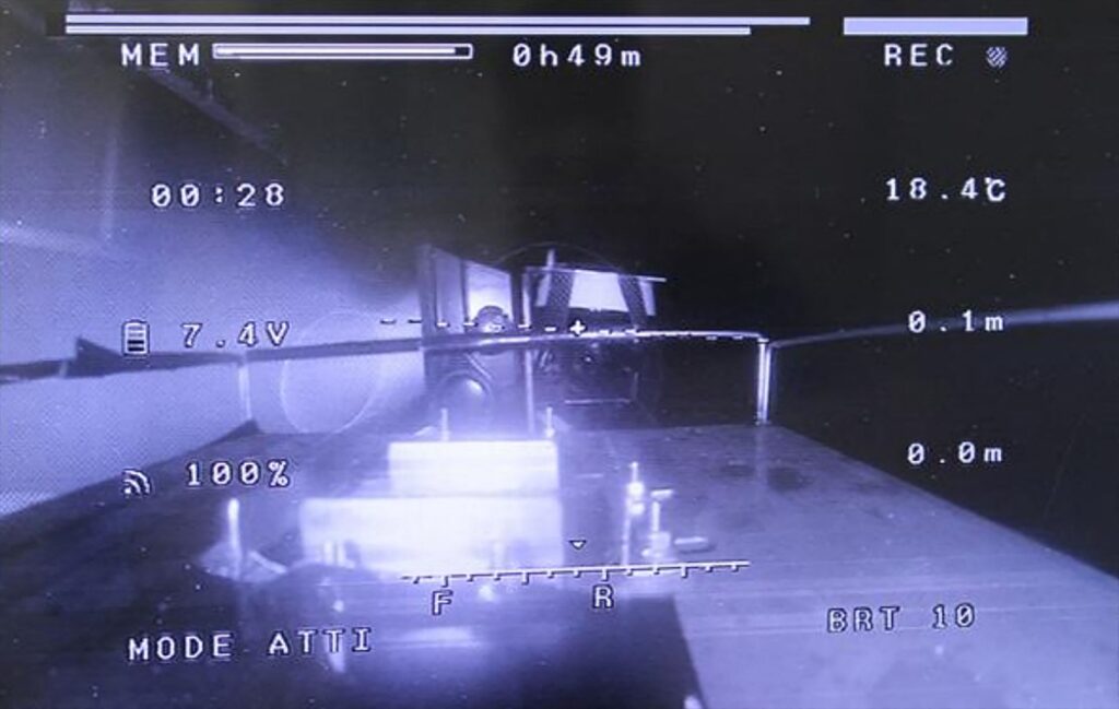 This handout taken on February 28, 2024 and released by Tokyo Electric Power Co. (TEPCO) on February 29, 2024 shows a drone landing during the