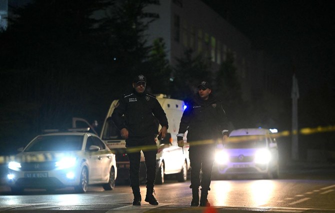 Turkish police officers block the street where a plant owned by US giant Procter & Gamble is located at Gebze District in Kocaeli near Istanbul on February 1, 2024, after an assailant took an undisclosed number of people hostage. (AFP)