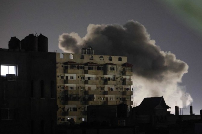 Smoke rises over buildings amid Israeli bombardment in Rafah in the southern Gaza Strip on Feb. 3, 2024. (AFP)