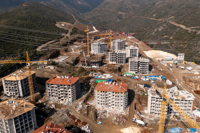 An aerial view shows new residential buildings being constructed for people left homeless after last year's devastating earthquake in Hatay province, Turkey, February 2, 2024. (Reuters)