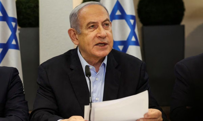 Israeli Prime Minister Benjamin Netanyahu speaks during the weekly cabinet meeting at the Defense Ministry in Tel Aviv, Israel, January 7, 2024. (Reuters)