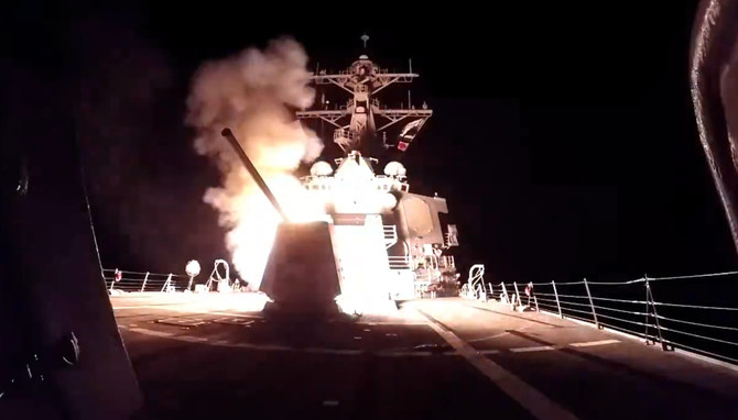 Screen grab from US Navy video showing a missile launched from the destroyer USS Gravely to counter a Houthi cruise missile targetting global shipping in the Red Sea. (X: @CENTCOM)