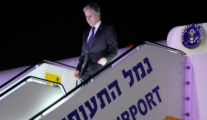 U.S. Secretary of State Antony Blinken arrives at Ben Gurion International airport in Tel Aviv, Israel, February 6, 2024. (REUTERS)