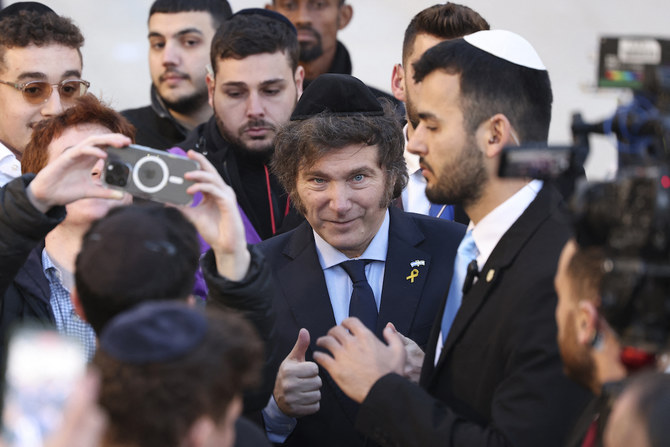 Argentina's President Javier Milei looks on during a visit to the Western Wall in Jerusalem's Old City. (File/AFP)