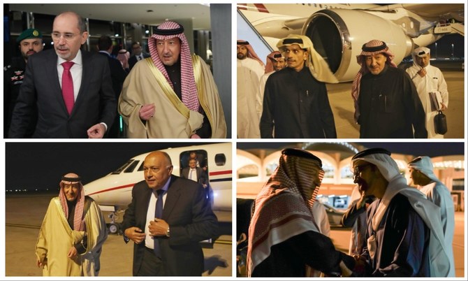 The foreign ministers of the UAE, Qatar, Egypt, and Jordan arrive in Riyadh on Thursday. (SPA)