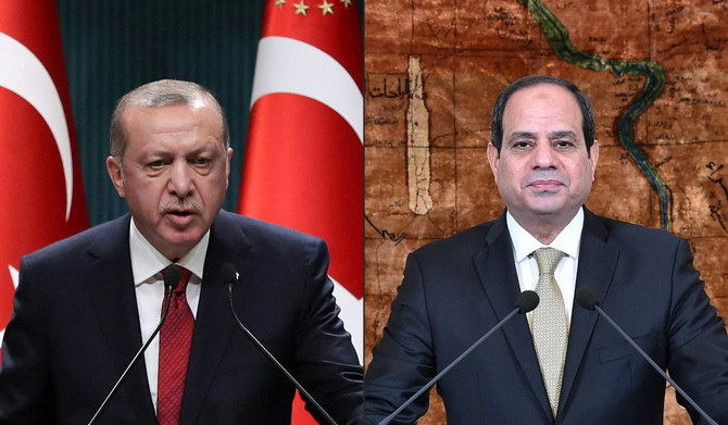 A handout picture released by the Egyptian Presidency of Egyptian President Abdel Fattah al-Sisi speaking in a televised address in the capital Cairo on January 25, 2017, and (L) Turkish President Recep Tayyip Erdogan speaking during a press conference at the Presidential Complex in Ankara, on April 18, 2018. (AFP file photos)