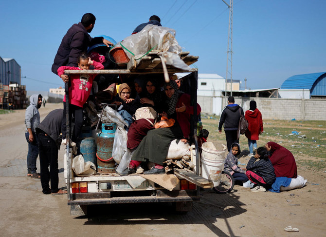 Palestinian arrive in Rafah after they were evacuated from Nasser hospital in Khan Younis due to the Israeli ground operation on Feb. 15, 2024. (Reuters)