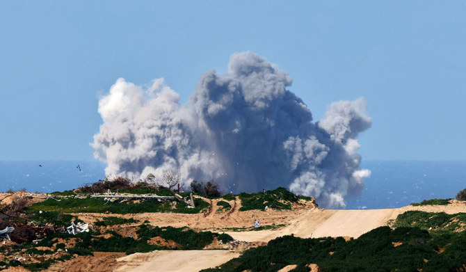 A picture taken from a position in southern Israel on February 16, 2024 shows smoke billowing following Israeli bombardment on the Gaza Strip, amid ongoing battles between Israel and the Palestinian militant group Hamas. (AFP)