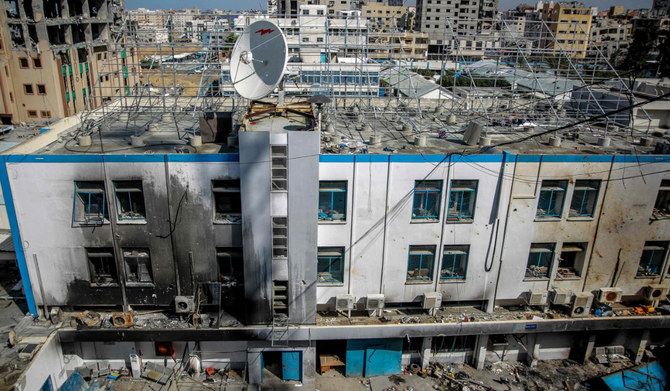This picture shows the damaged Gaza City headquarters of the United Nations Relief and Works Agency for Palestine Refugees (UNRWA) on February 15, 2024, amid ongoing battles between Israel and the militant group Hamas. (AFP)