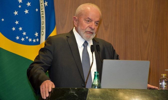 Brazilian President Luiz Inacio Lula da Silva speaks during an Arab League meeting to discuss the Israel-Hamas war in Gaza, in Cairo on February 15, 2024. (AFP)