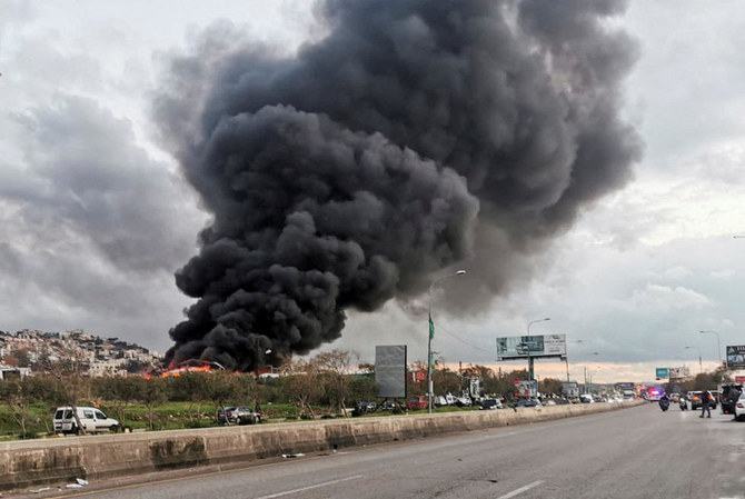 Smoke rises from a site hit by an airstrike after, what Lebanon's state media said, was a series of Israeli strikes, near the town of Ghaziyeh on Lebanon's coast around 60 km north of the border with Israel, Lebanon February 19, 2024. (Reuters)