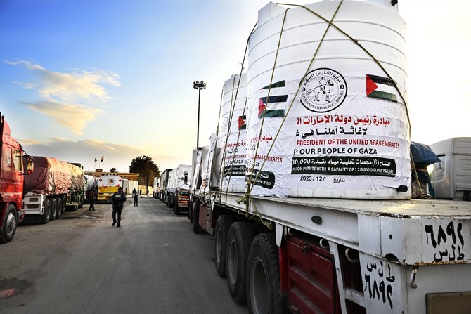 The aid, under the “Gallant Knight 3” humanitarian operation, entered the Gaza Strip through Egypt’s Rafah Border Crossing on Monday. (WAM)
