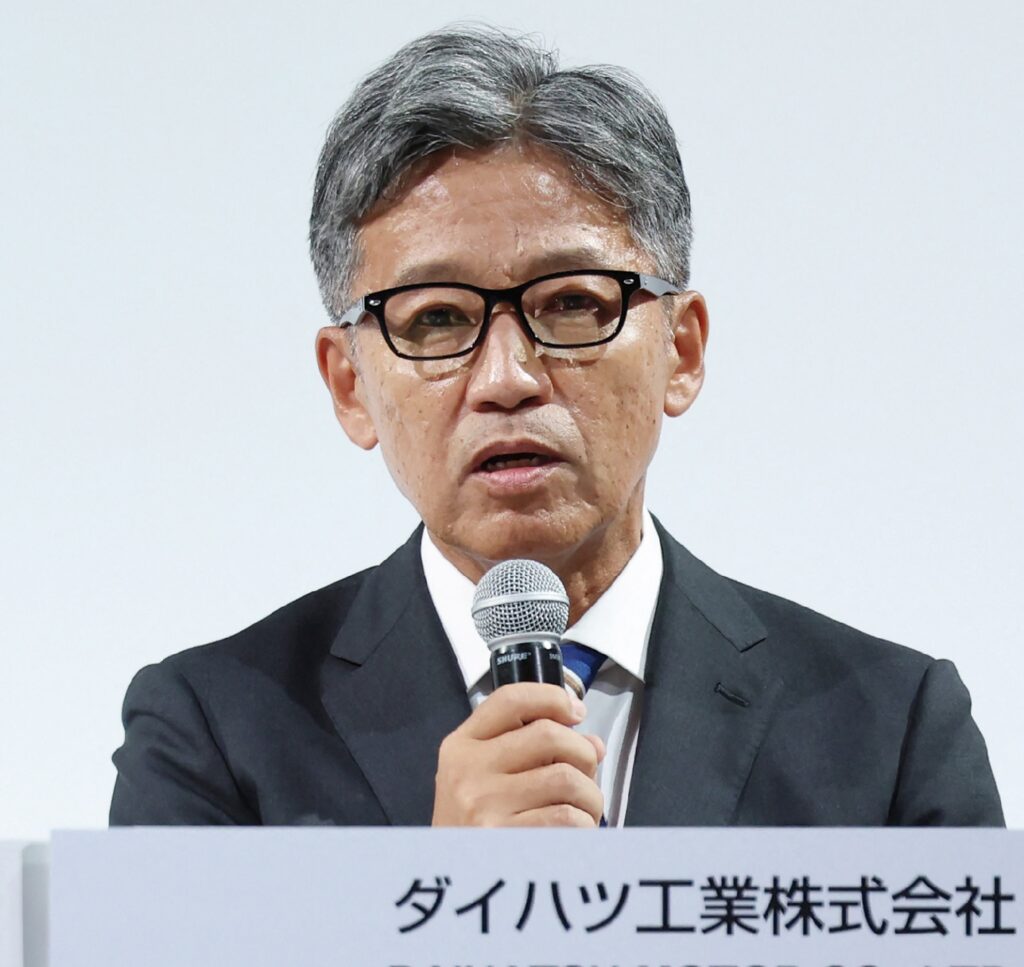 Daihatsu Motor Corporation's next president, Masahiro Inoue, speaks during a press conference in Tokyo on February 13, 2024.  (AFP)