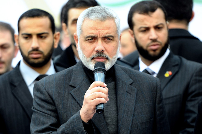 Qatar-based Hamas chief Ismail Haniyeh reiterated the group’s several demands, including an end to fighting in Gaza. (File/AFP)